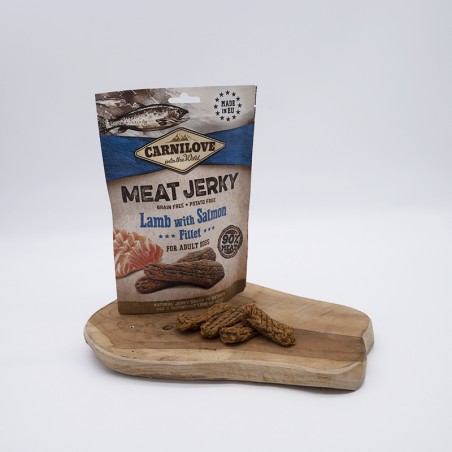 Carnilove Meat Jerky Agneau & Saumon - friandises naturelles semi-humides occupation récompense pour chiens Carnilove Meat Jerky Agneau & Saumon - friandises naturelles semi-humides occupation récompense pour chiens