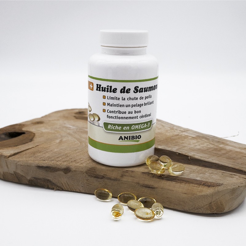 Huile de saumon en capsules - complément alimentaire naturel renforce système immunitaire oméga 3 pour chiens et chats Anibio