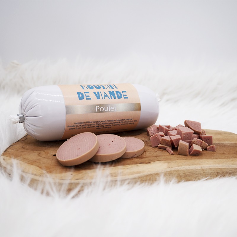 Boudin de viande Poulet - friandise naturelle occupation pour chiens et chats