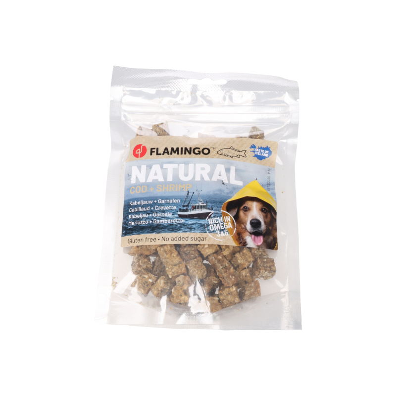 Cubes de cabillaud et crevettes - friandises pour chiens - Flamingo