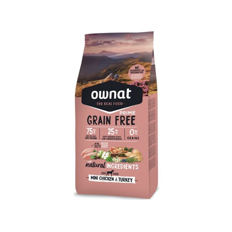 OWNAT - Prime Grain Free Adult Mini sans céréales au poulet et dinde pour chiens adultes de petite taille